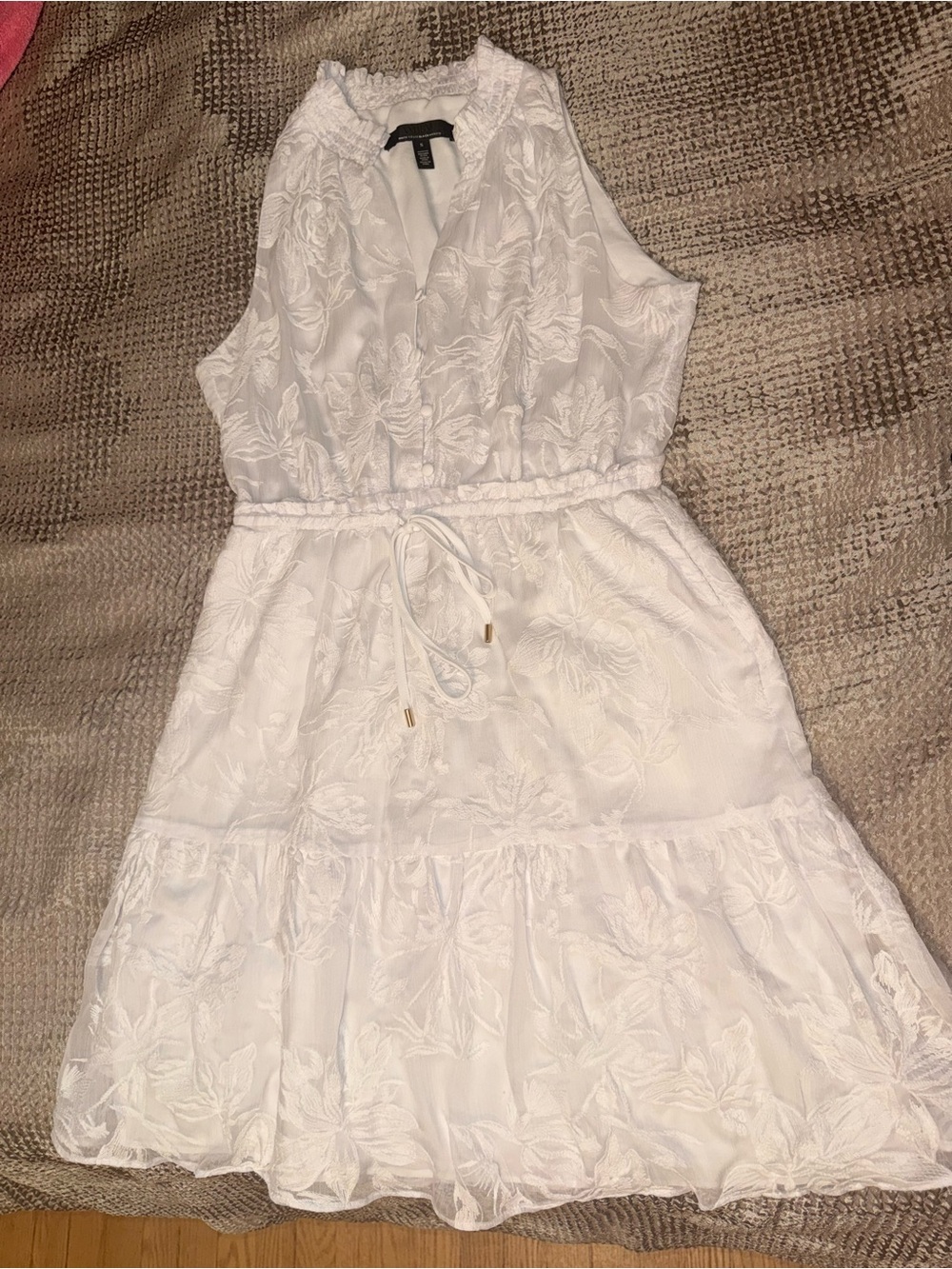 White House Black Market White Embroidered Sleeveless Drawstring Mini Dress